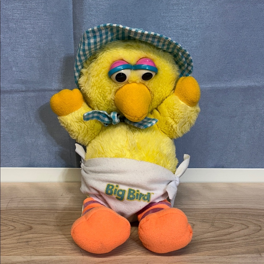 Vintage 1983 Sesame Street Baby Big Bird Playskool Plush with Bonnet and Diaper